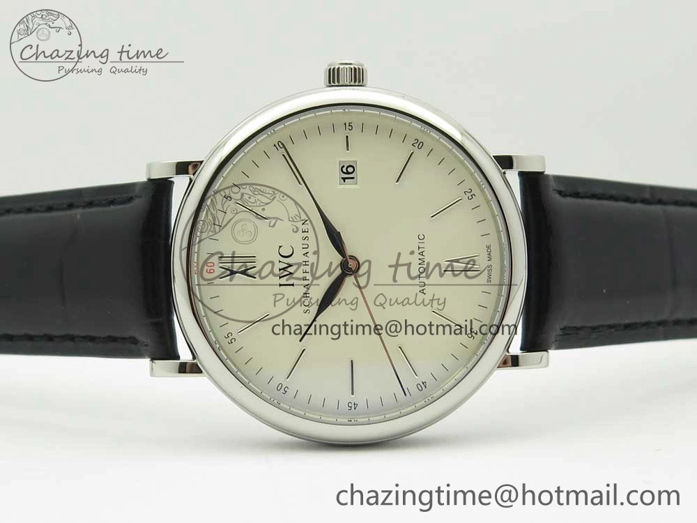 Portofino Automatic SS FKF 1:1 Best Edition White Dial SS Markers on Black Leather Strap A2892