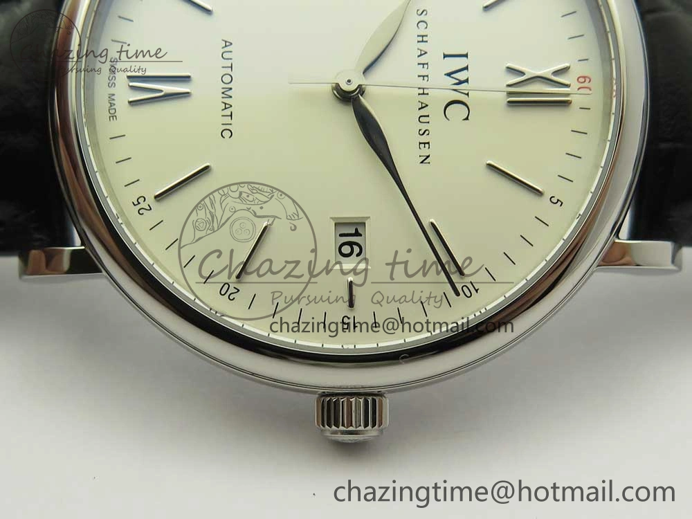 Portofino Automatic SS FKF 1:1 Best Edition White Dial SS Markers on Black Leather Strap A2892