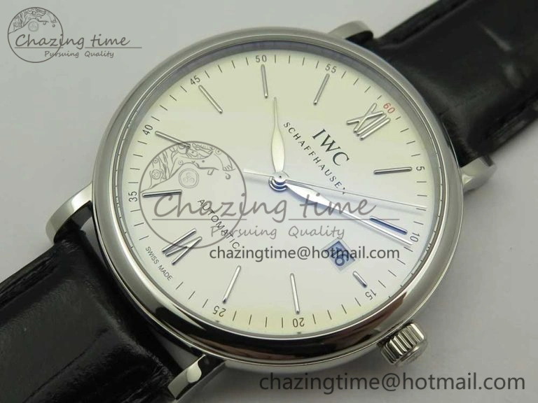 Portofino Automatic SS FKF 1:1 Best Edition White Dial SS Markers on Black Leather Strap A2892