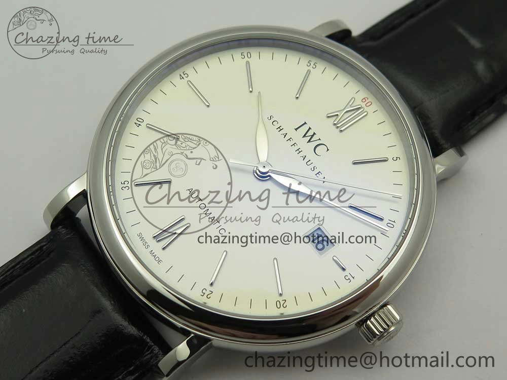 Portofino Automatic SS FKF 1:1 Best Edition White Dial SS Markers on Black Leather Strap A2892