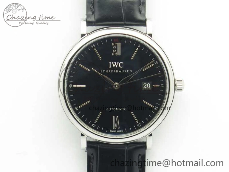 Portofino Automatic SS MKF 1:1 Best Edition Black Dial On Black Leather Strap MIYOTA 9015 V5
