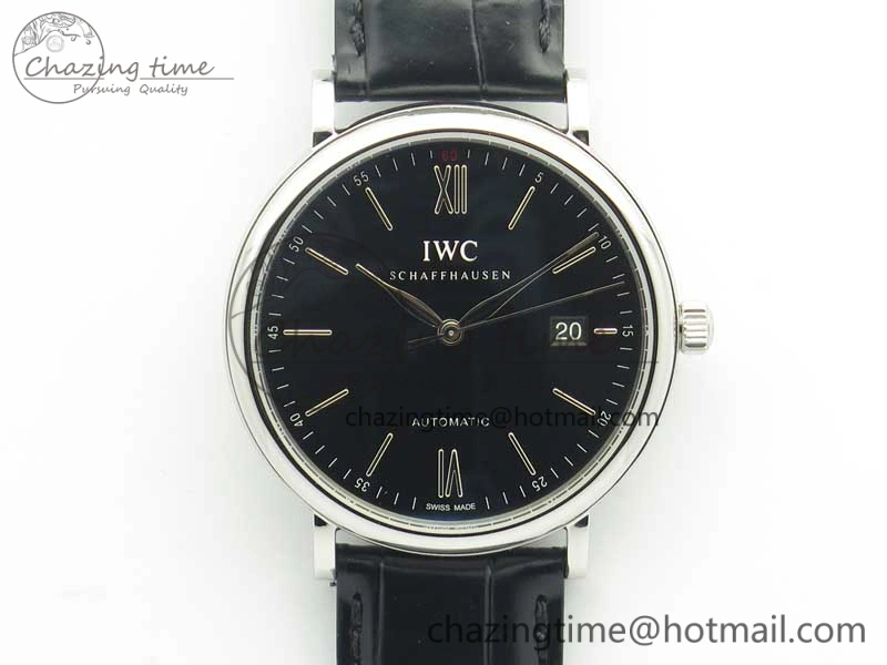 Portofino Automatic SS MKF 1:1 Best Edition Black Dial On Black Leather Strap MIYOTA 9015 V5
