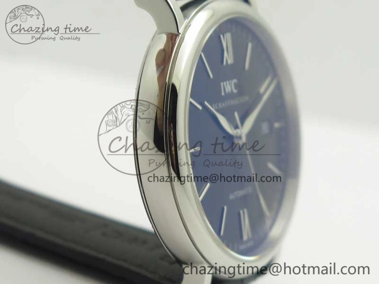 Portofino Automatic SS MKF 1:1 Best Edition Black Dial On Black Leather Strap MIYOTA 9015 V5