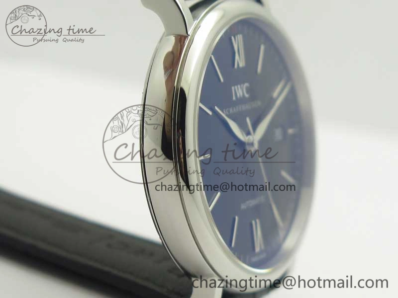 Portofino Automatic SS MKF 1:1 Best Edition Black Dial On Black Leather Strap MIYOTA 9015 V5