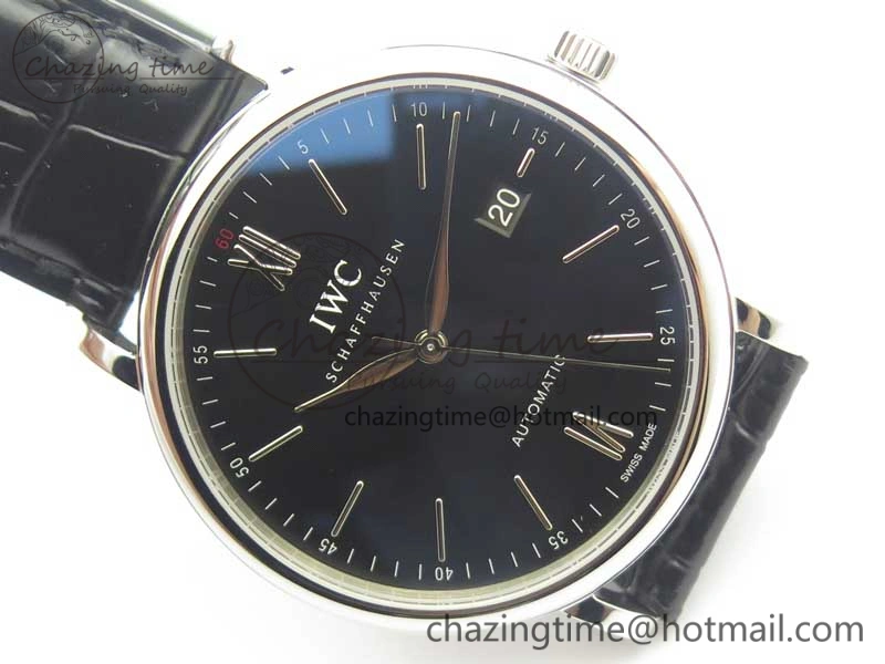 Portofino Automatic SS MKF 1:1 Best Edition Black Dial On Black Leather Strap MIYOTA 9015 V5
