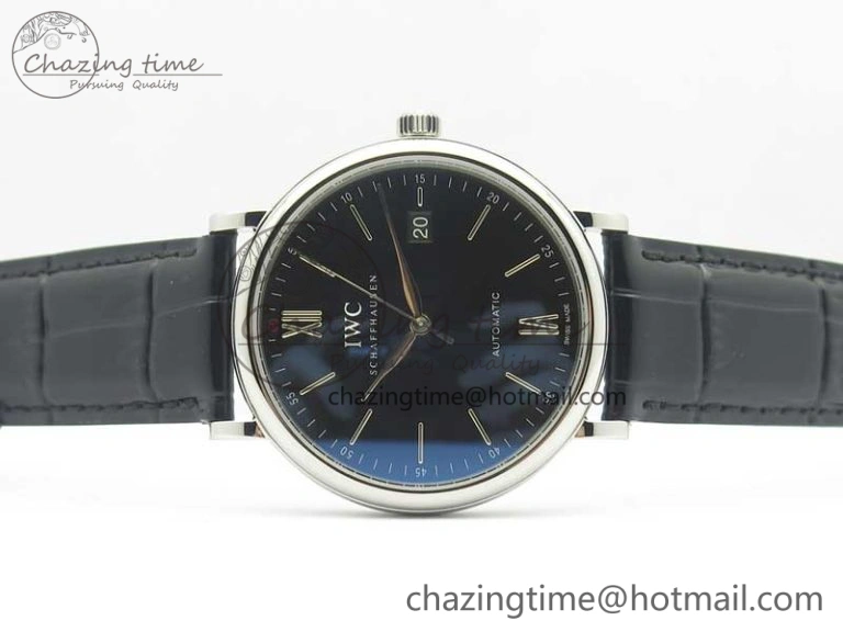 Portofino Automatic SS MKF 1:1 Best Edition Black Dial On Black Leather Strap MIYOTA 9015 V5