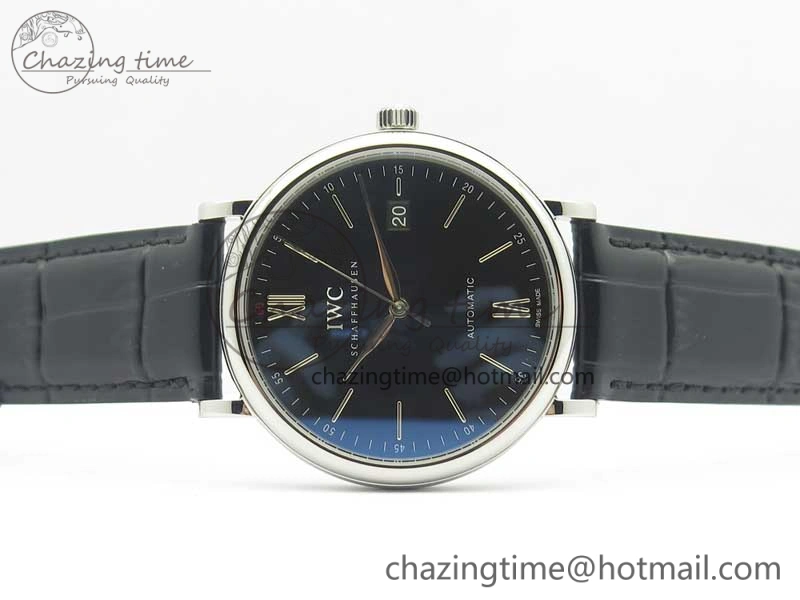 Portofino Automatic SS MKF 1:1 Best Edition Black Dial On Black Leather Strap MIYOTA 9015 V5