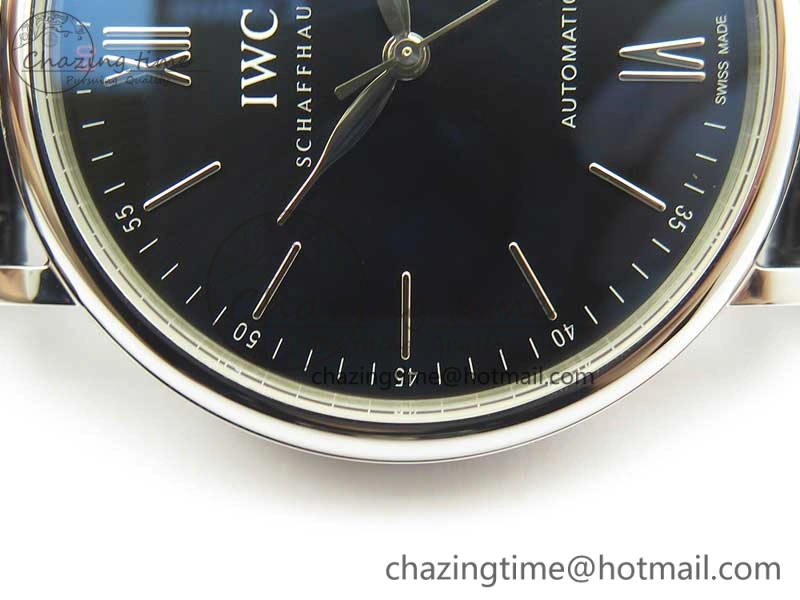 Portofino Automatic SS MKF 1:1 Best Edition Black Dial On Black Leather Strap MIYOTA 9015 V5
