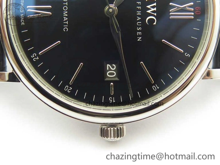 Portofino Automatic SS MKF 1:1 Best Edition Black Dial On Black Leather Strap MIYOTA 9015 V5