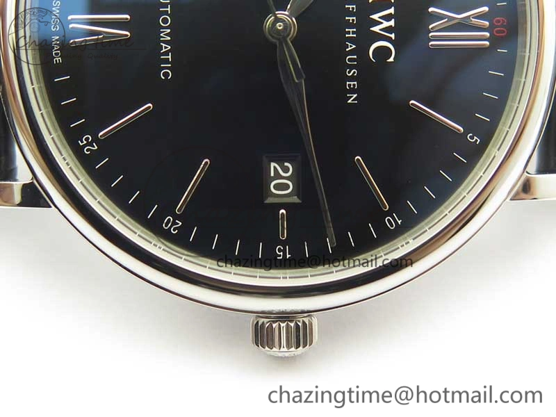 Portofino Automatic SS MKF 1:1 Best Edition Black Dial On Black Leather Strap MIYOTA 9015 V5