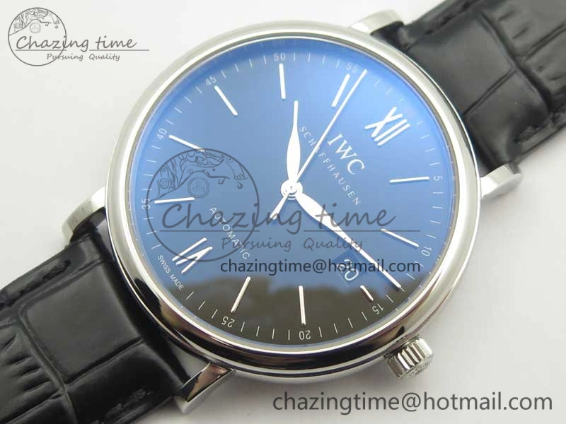Portofino Automatic SS MKF 1:1 Best Edition Black Dial On Black Leather Strap MIYOTA 9015 V5
