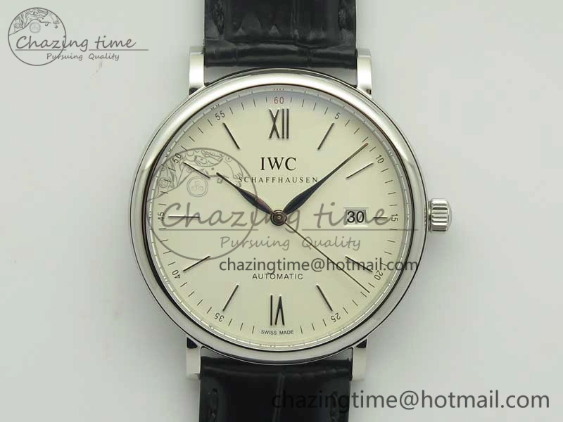 Portofino Automatic SS MKF 1:1 Best Edition White Dial On Black Leather Strap MIYOTA 9015 V5