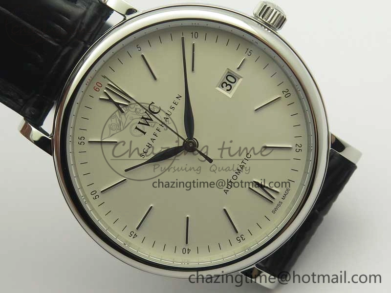 Portofino Automatic SS MKF 1:1 Best Edition White Dial On Black Leather Strap MIYOTA 9015 V5