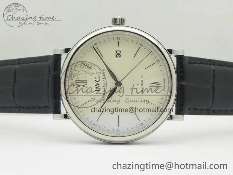 Portofino Automatic SS MKF 1:1 Best Edition White Dial On Black Leather Strap MIYOTA 9015 V5