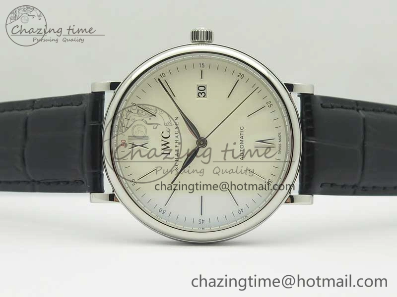 Portofino Automatic SS MKF 1:1 Best Edition White Dial On Black Leather Strap MIYOTA 9015 V5