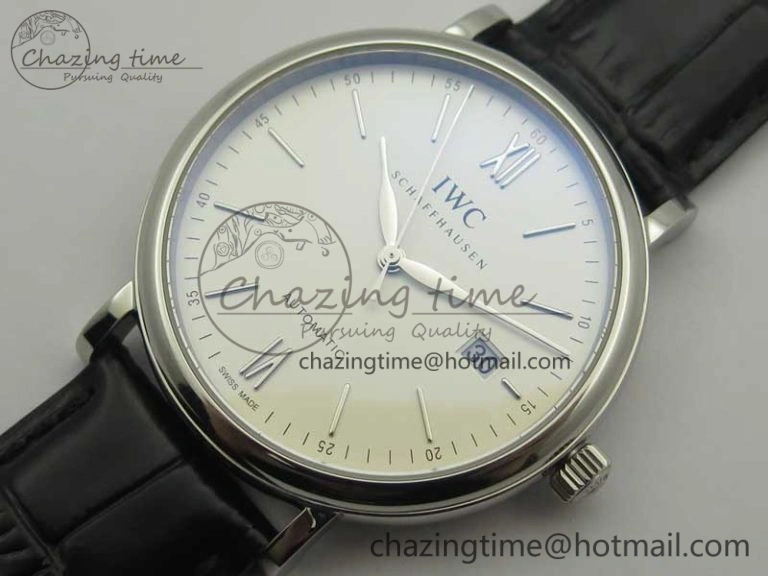 Portofino Automatic SS MKF 1:1 Best Edition White Dial On Black Leather Strap MIYOTA 9015 V5