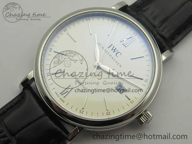 Portofino Automatic SS MKF 1:1 Best Edition White Dial On Black Leather Strap MIYOTA 9015 V5