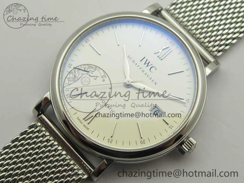 Portofino Automatic SS MKF 1:1 Best Edition White Dial On SS Mesh Bracelet A2892 V4
