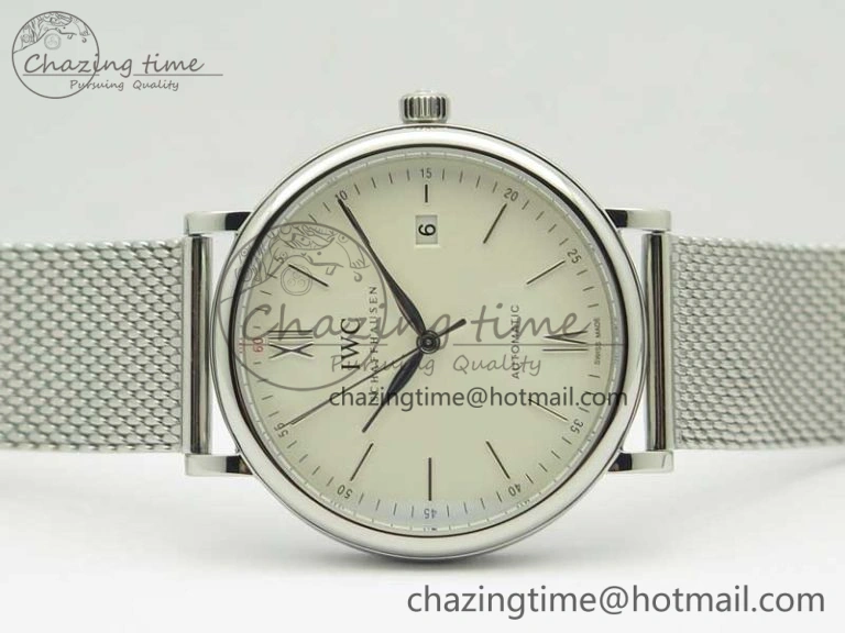 Portofino Automatic SS MKF 1:1 Best Edition White Dial On SS Mesh Bracelet A2892 V4