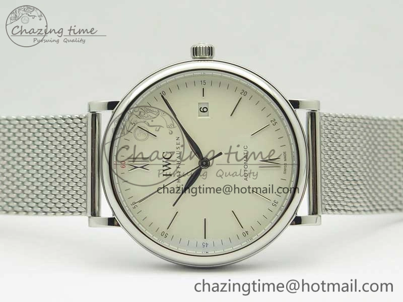 Portofino Automatic SS MKF 1:1 Best Edition White Dial On SS Mesh Bracelet A2892 V4
