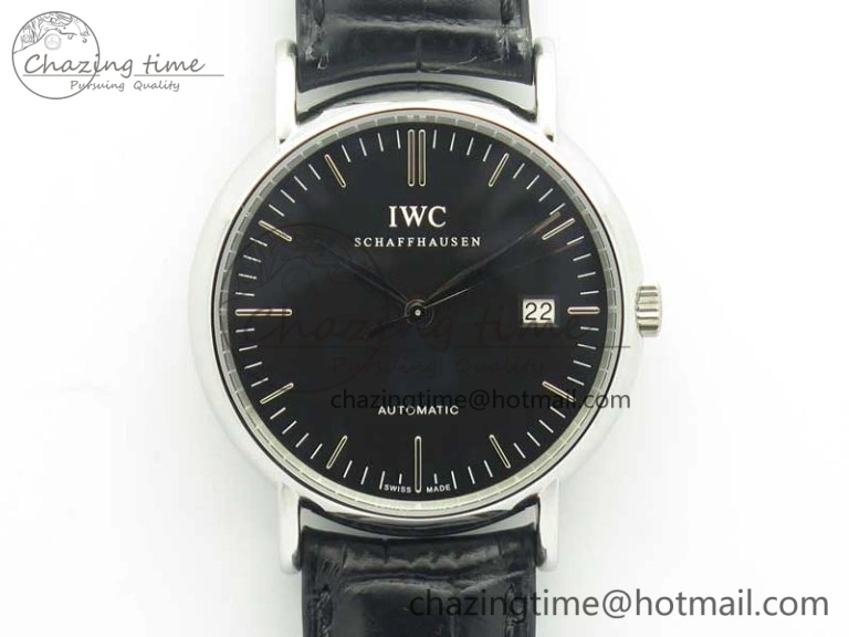 Portofino Automatic SS TWF 1:1 Best Edition Black Dial on Black Leather Strap A2892