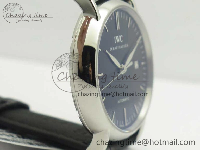 Portofino Automatic SS TWF 1:1 Best Edition Black Dial on Black Leather Strap A2892