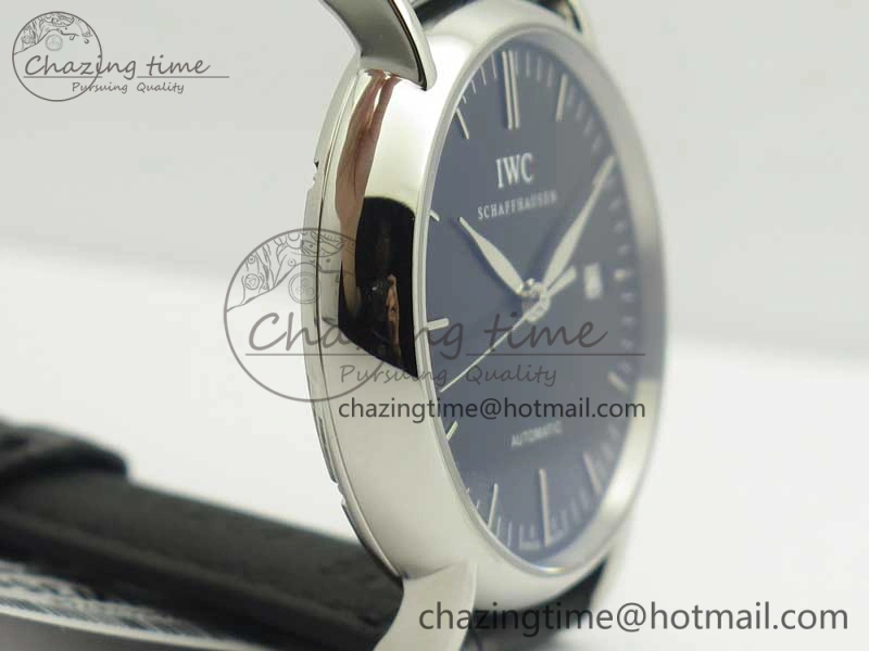 Portofino Automatic SS TWF 1:1 Best Edition Black Dial on Black Leather Strap A2892
