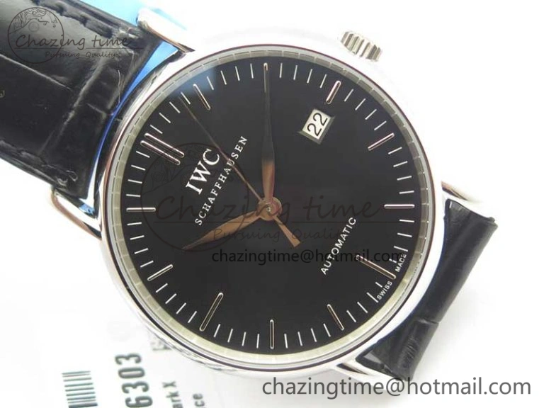 Portofino Automatic SS TWF 1:1 Best Edition Black Dial on Black Leather Strap A2892