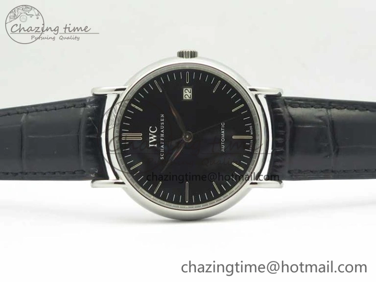 Portofino Automatic SS TWF 1:1 Best Edition Black Dial on Black Leather Strap A2892