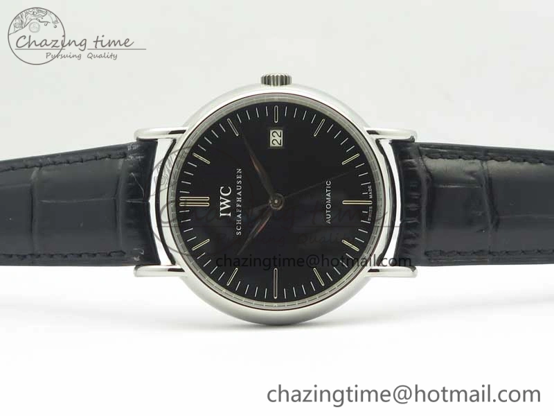 Portofino Automatic SS TWF 1:1 Best Edition Black Dial on Black Leather Strap A2892