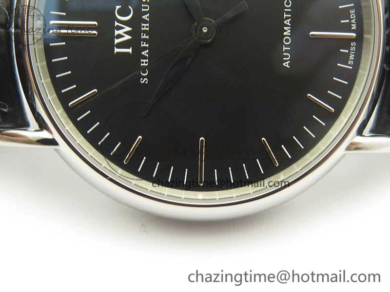 Portofino Automatic SS TWF 1:1 Best Edition Black Dial on Black Leather Strap A2892