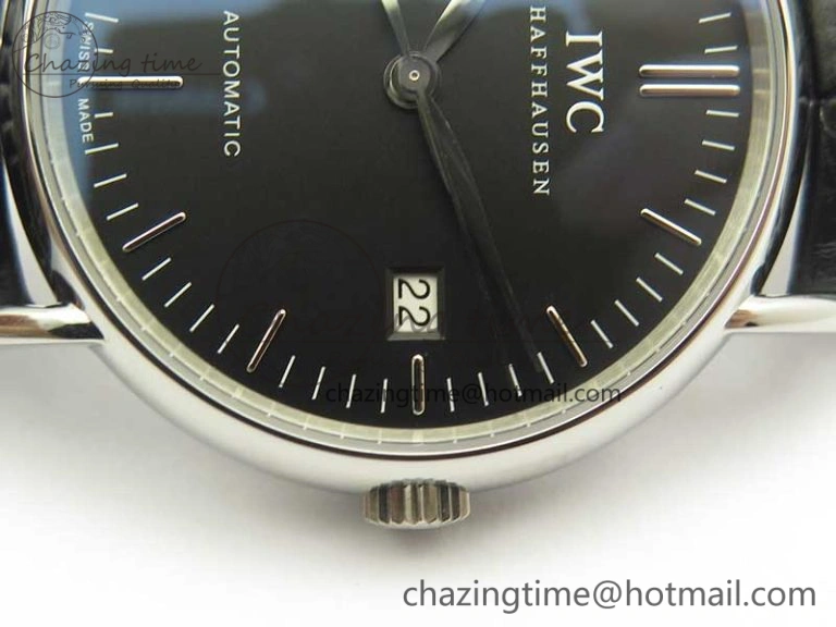 Portofino Automatic SS TWF 1:1 Best Edition Black Dial on Black Leather Strap A2892
