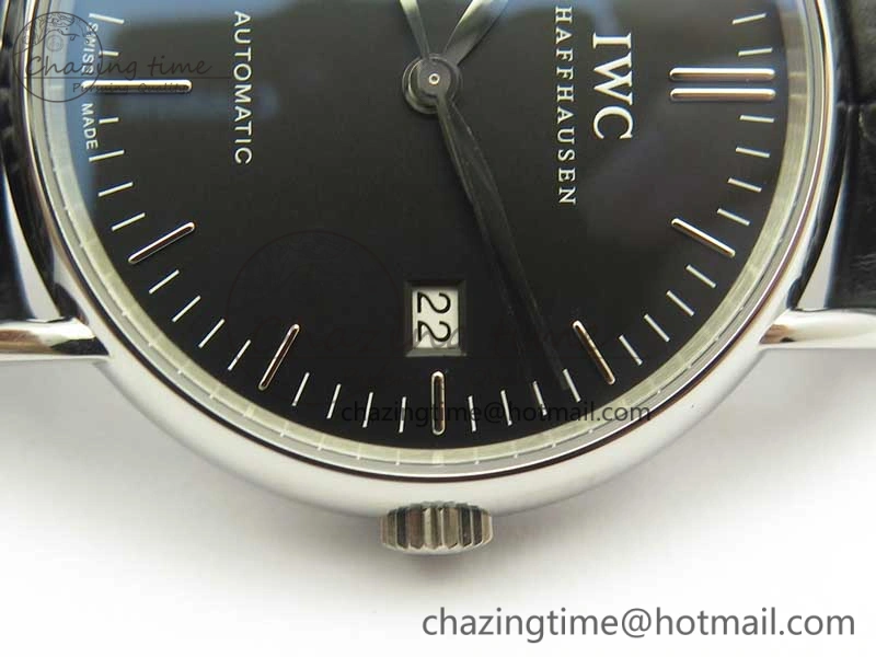 Portofino Automatic SS TWF 1:1 Best Edition Black Dial on Black Leather Strap A2892