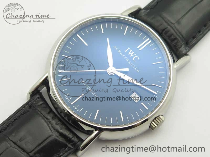 Portofino Automatic SS TWF 1:1 Best Edition Black Dial on Black Leather Strap A2892