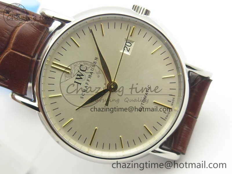 Portofino Automatic SS TWF 1:1 Best Edition Silver Dial Gold Markers on Brown Leather Strap A2892