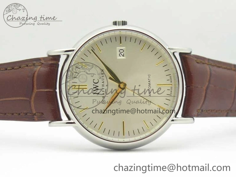 Portofino Automatic SS TWF 1:1 Best Edition Silver Dial Gold Markers on Brown Leather Strap A2892