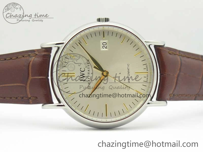 Portofino Automatic SS TWF 1:1 Best Edition Silver Dial Gold Markers on Brown Leather Strap A2892