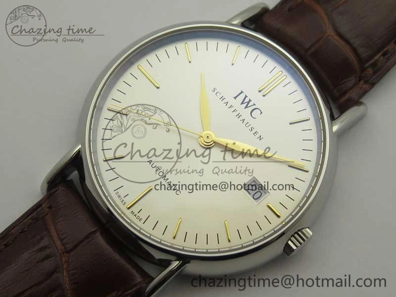 Portofino Automatic SS TWF 1:1 Best Edition Silver Dial Gold Markers on Brown Leather Strap A2892