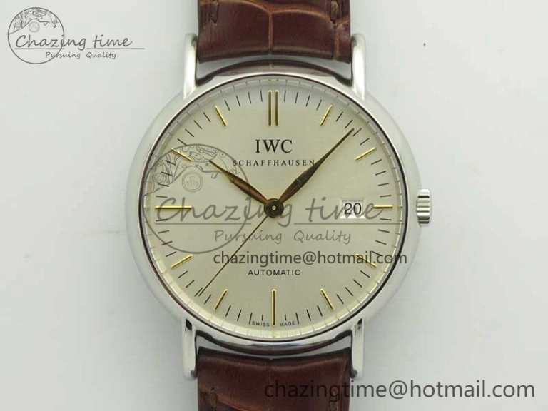 Portofino Automatic SS TWF 1:1 Best Edition Silver Dial Gold Markers on Brown Leather Strap A2892