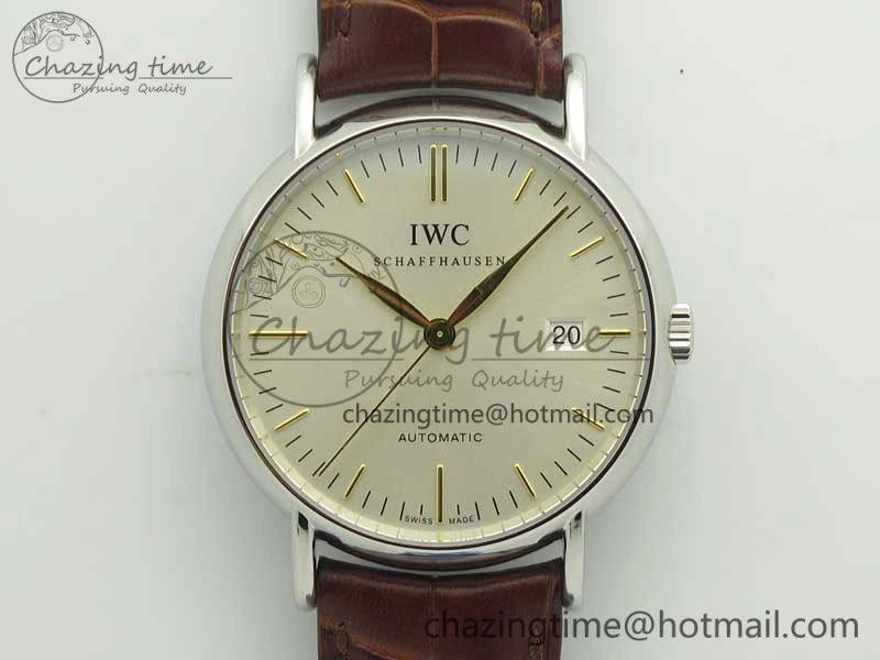 Portofino Automatic SS TWF 1:1 Best Edition Silver Dial Gold Markers on Brown Leather Strap A2892