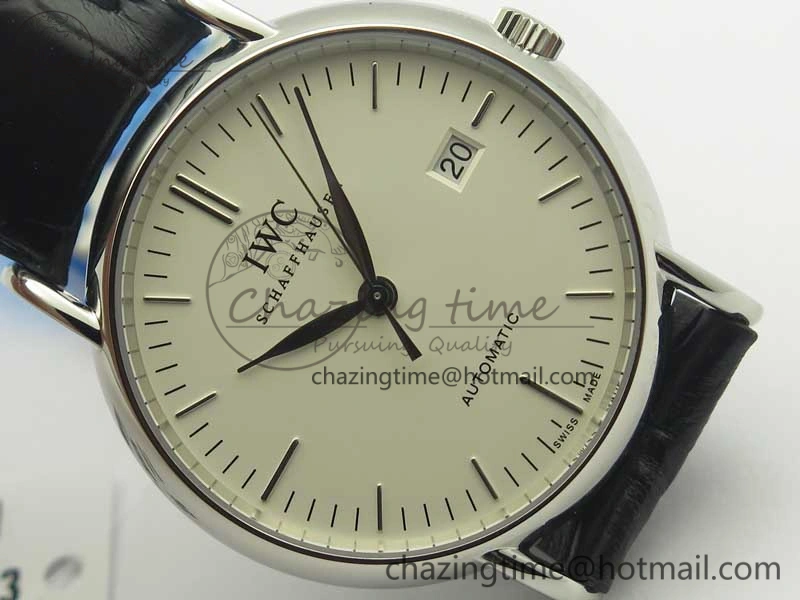 Portofino Automatic SS TWF 1:1 Best Edition Silver Dial SS Markers on Black Leather Strap A2892