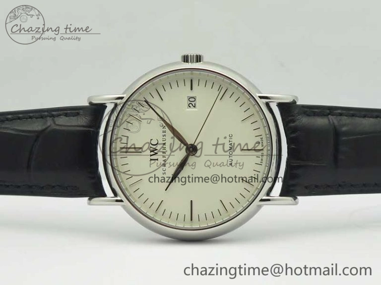 Portofino Automatic SS TWF 1:1 Best Edition Silver Dial SS Markers on Black Leather Strap A2892