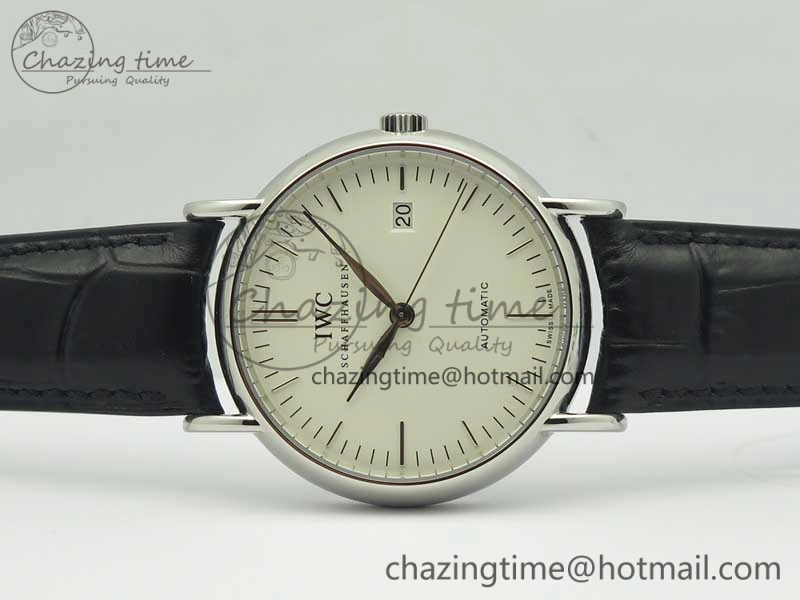 Portofino Automatic SS TWF 1:1 Best Edition Silver Dial SS Markers on Black Leather Strap A2892