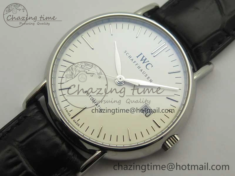 Portofino Automatic SS TWF 1:1 Best Edition Silver Dial SS Markers on Black Leather Strap A2892