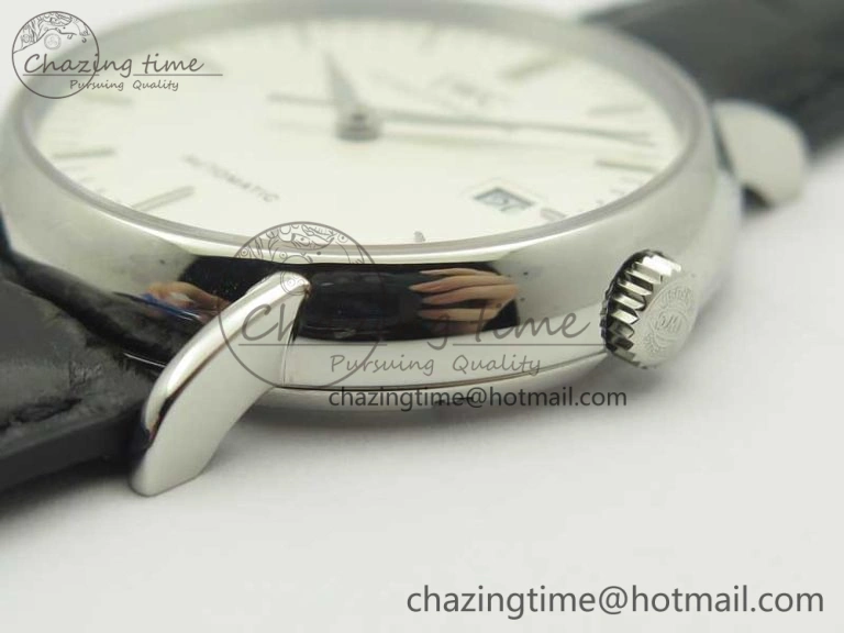 Portofino Automatic SS TWF 1:1 Best Edition Silver Dial SS Markers on Black Leather Strap A2892