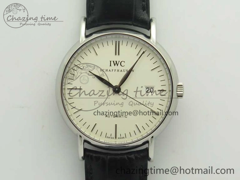 Portofino Automatic SS TWF 1:1 Best Edition Silver Dial SS Markers on Black Leather Strap A2892