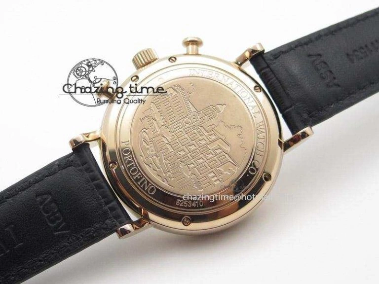 Portofino Chrono RG Black Dial on Black Leather Strap A7750