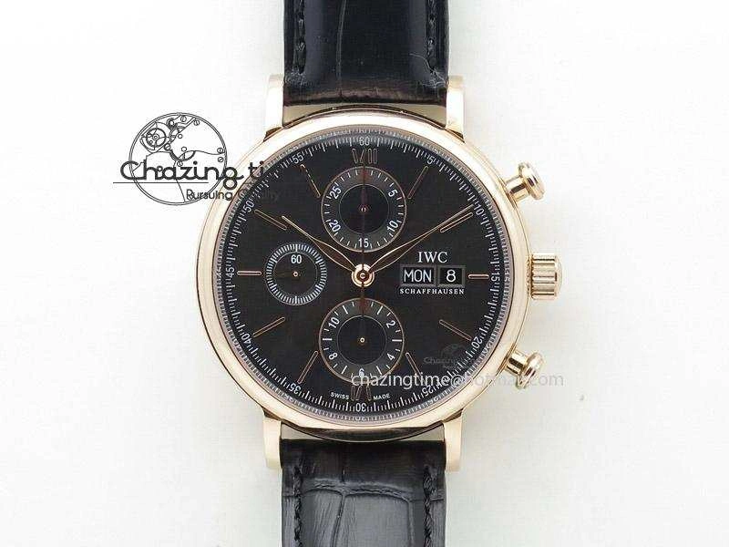 Portofino Chrono RG Black Dial on Black Leather Strap A7750
