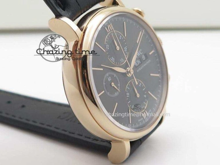 Portofino Chrono RG Black Dial on Black Leather Strap A7750