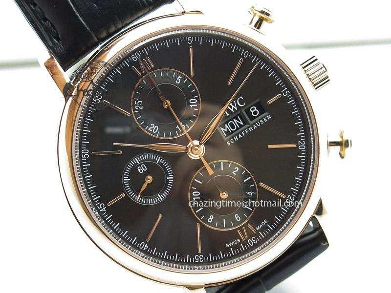 Portofino Chrono RG Black Dial on Black Leather Strap A7750
